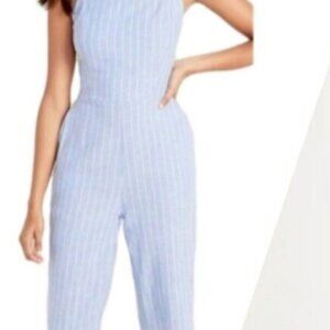 Old Navy Women's Size Small Striped Purple White Cami Jumpsuit Linen Blend
